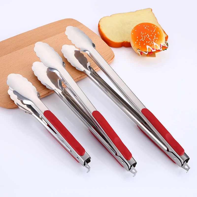 Serving Bread Clip Silicone Kitchen Tong Accessories Plastic Handle Mini Buffet Heat Resistant Stainless Steel Food Tongs