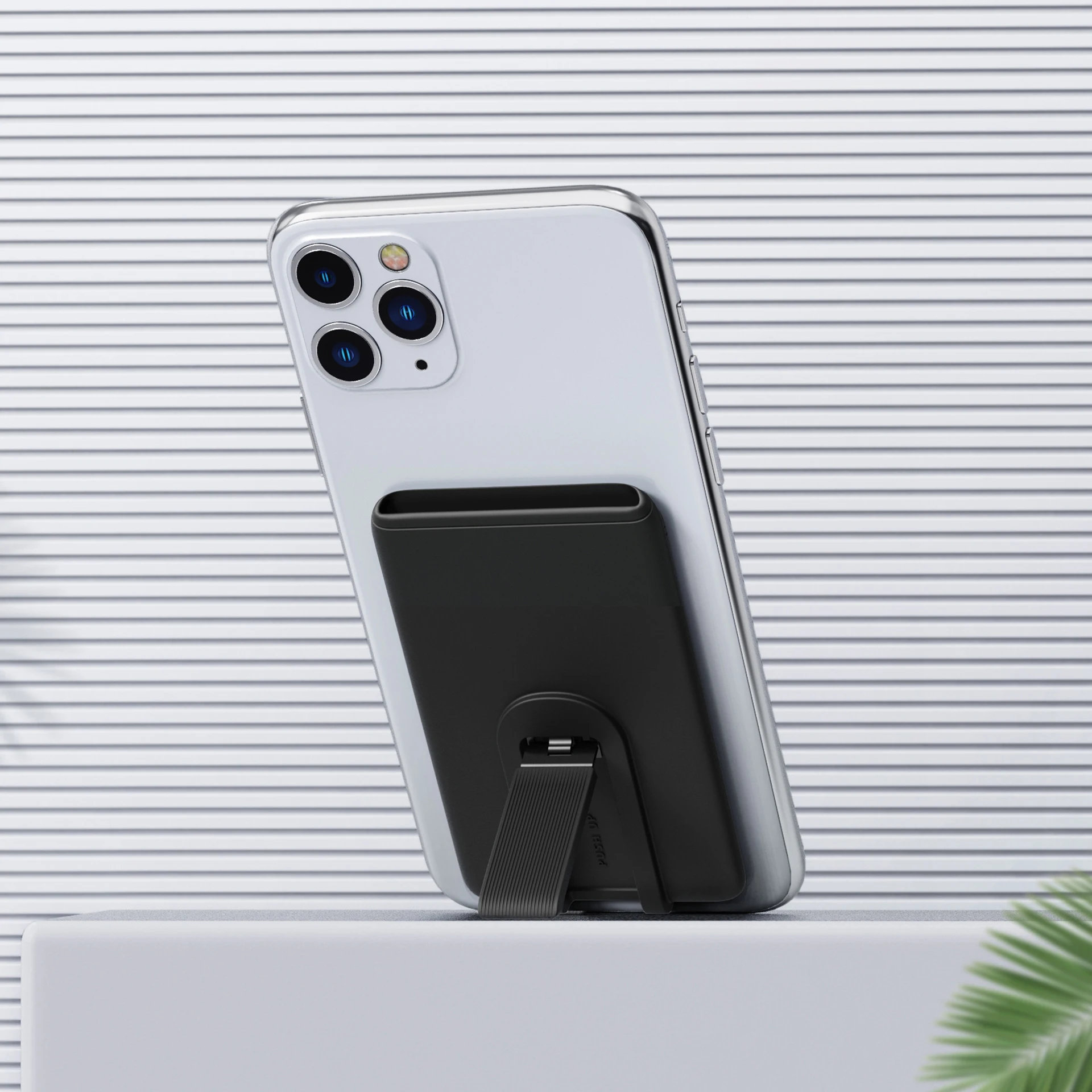 Custom designer convenient adhesive silicone wallet stick on phone card holder with foldable stand