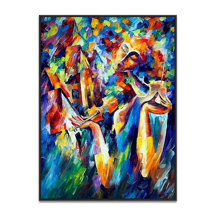 3D Colorful Cartoon Lady Figure Pure Hand Painted Canvas Abstract Face Portrait Paintings And Wall Arts