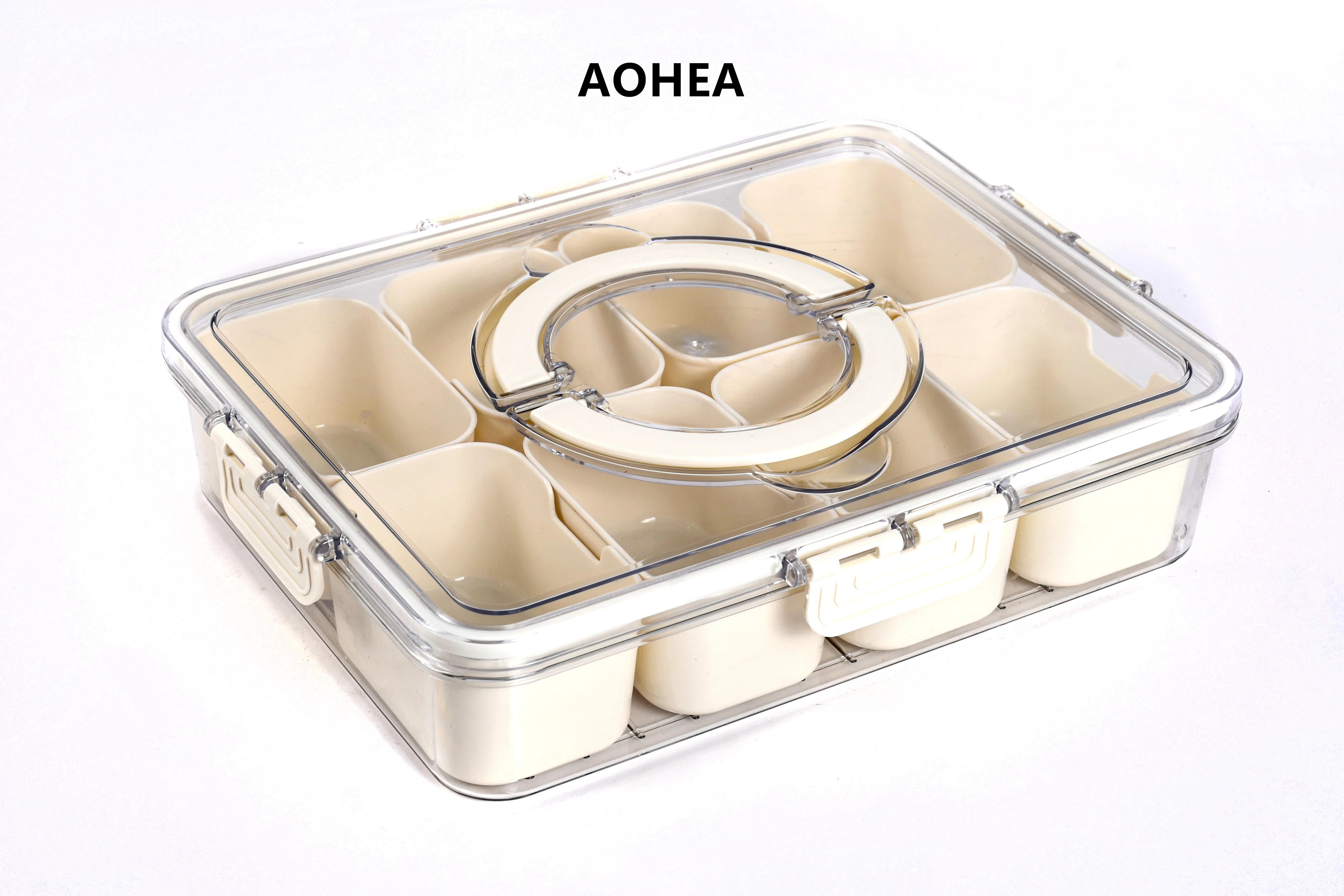 Aohea bpa free 4 8 compart Заводская поставка Лидер продаж разделенный овощной лоток бокс для снэков с разделителем сервировочный крышкой