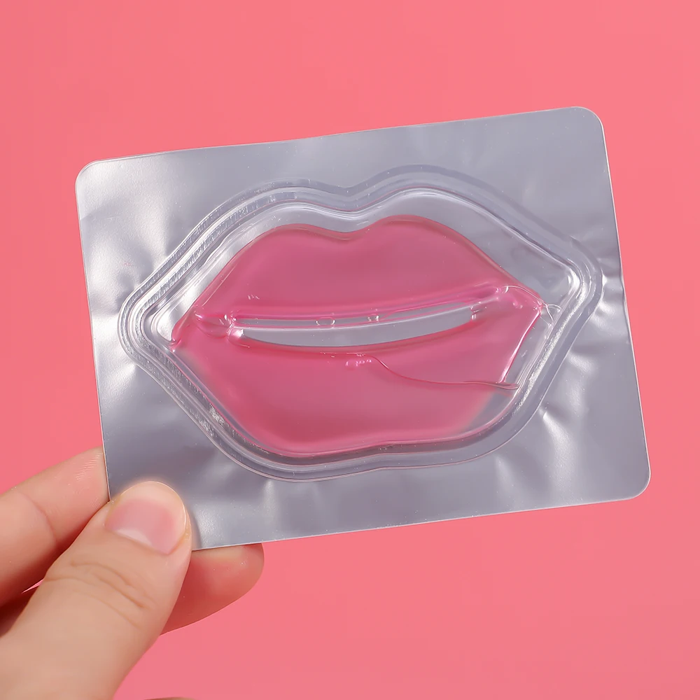 Custom Logo Lip Mask Sheet Crystal Collagen Private Label Pink Lip Shaped Mask Sheets Moisturizing Peeling Lip Sleeping Mask