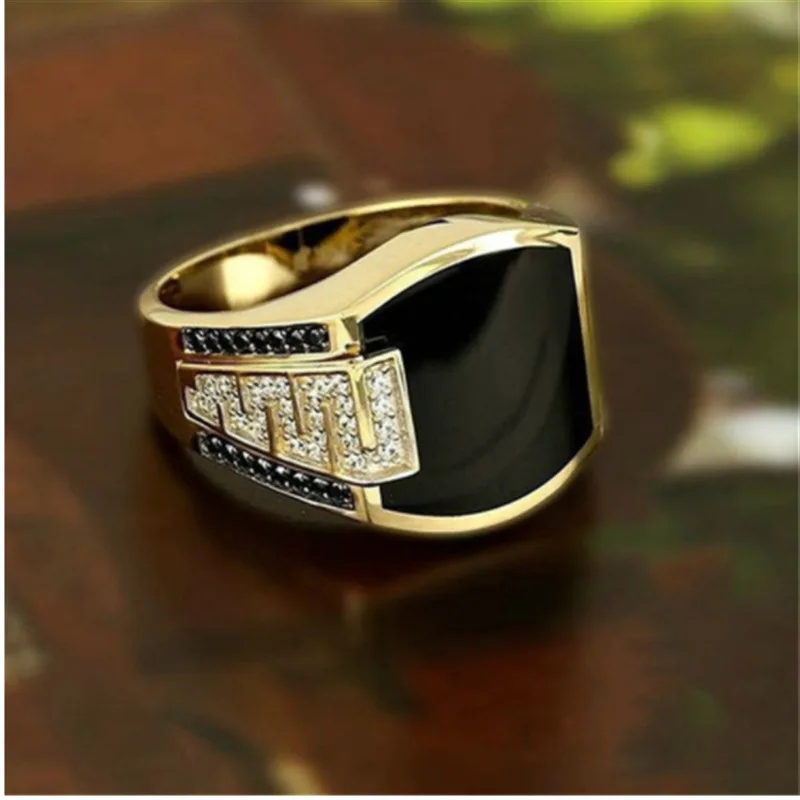 Cross-border hot selling jewelry wide-face black diamond men ring European and American fashion hip hop full diamond ring