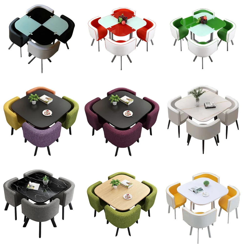 OEM/ODM nordic designs modern square space save  4 seater dining table