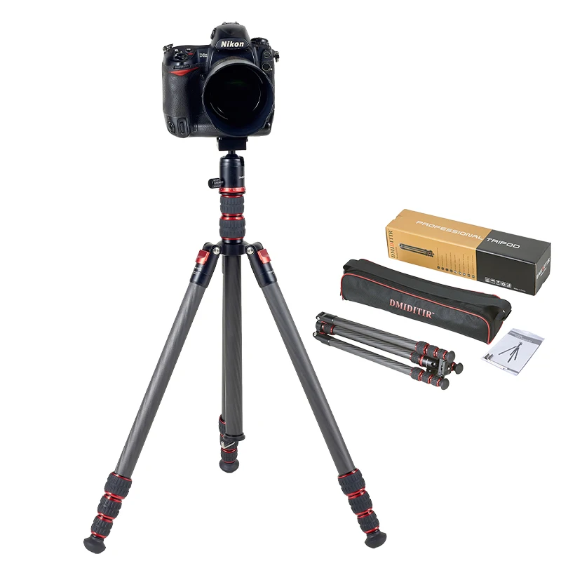 High Quality T555 Carbon Fiber Foot Tube Aluminum Alloy Camera Pan 360 Tripod Stand For Smartphone And Camera