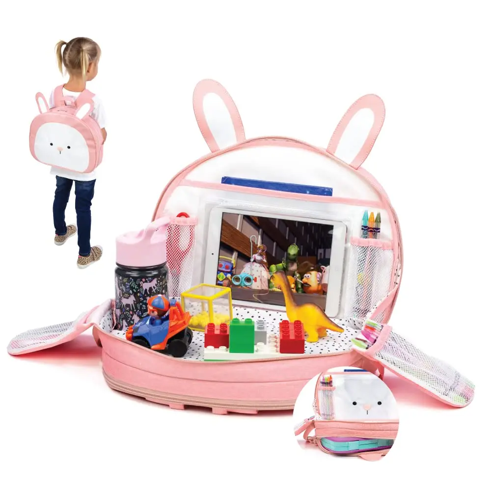 Cute Design Kids Travel Tray Car Backpack Airplane Activity Tray and Backpack with Built In Cup Holder