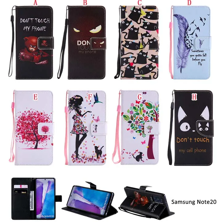 Cartoon Animal Wallet Leather Case For Samsung Galaxy S20 Plus S20 Ultra NOTE  20 A51 A71 M40 A80 A90 M30 Cat Skull Stand Cover