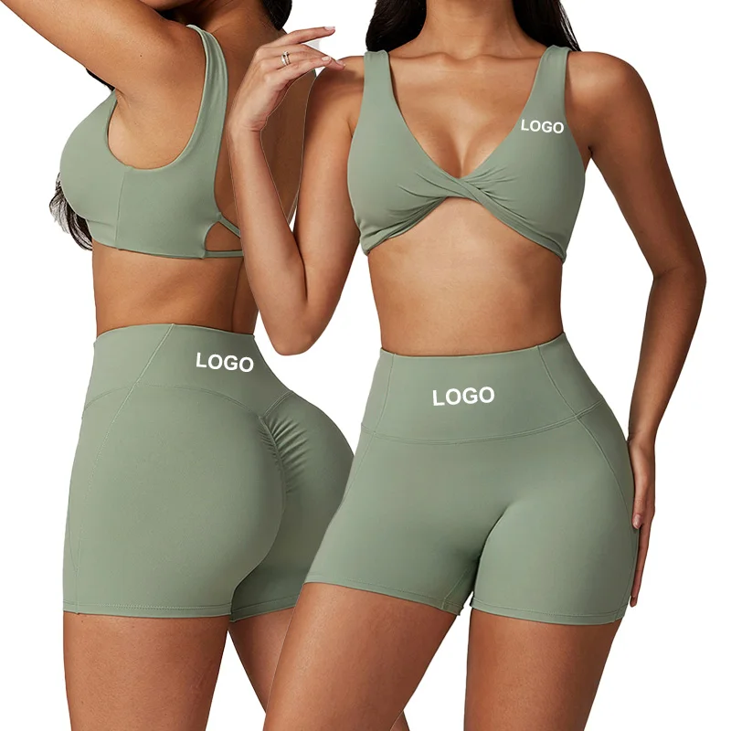 TZ8796 yoga 6 pcs sets Quick dry tight fitness vest bra tennis skirts set high waist flare pants sports set Outdoor Gym Wear