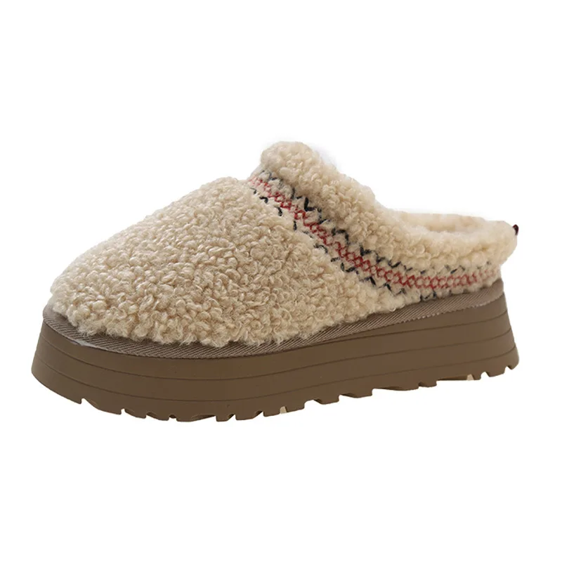 Famous Brand Winter Warm Snow Shoes for Women New Style Brown Platform Slippers Genuine Leather Lining Sheep Fur Comfortable