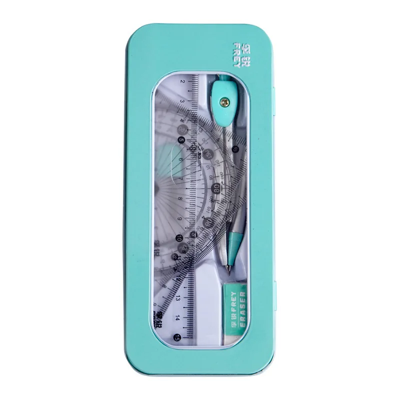 Office school supplies multifunctional geometric ruler kits easer drawing compass ruler set for kids students with storage box