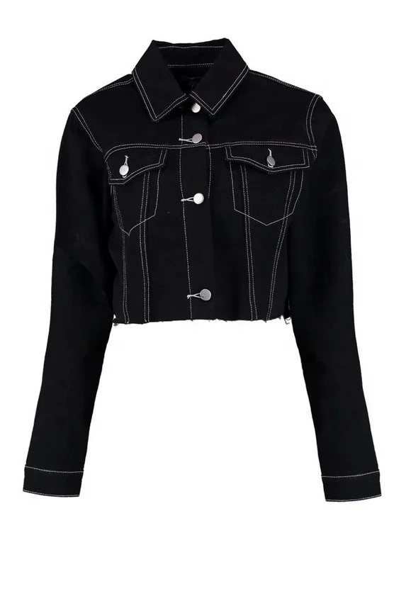 New fancy women chic wholesale cropped  black plain jean jackets