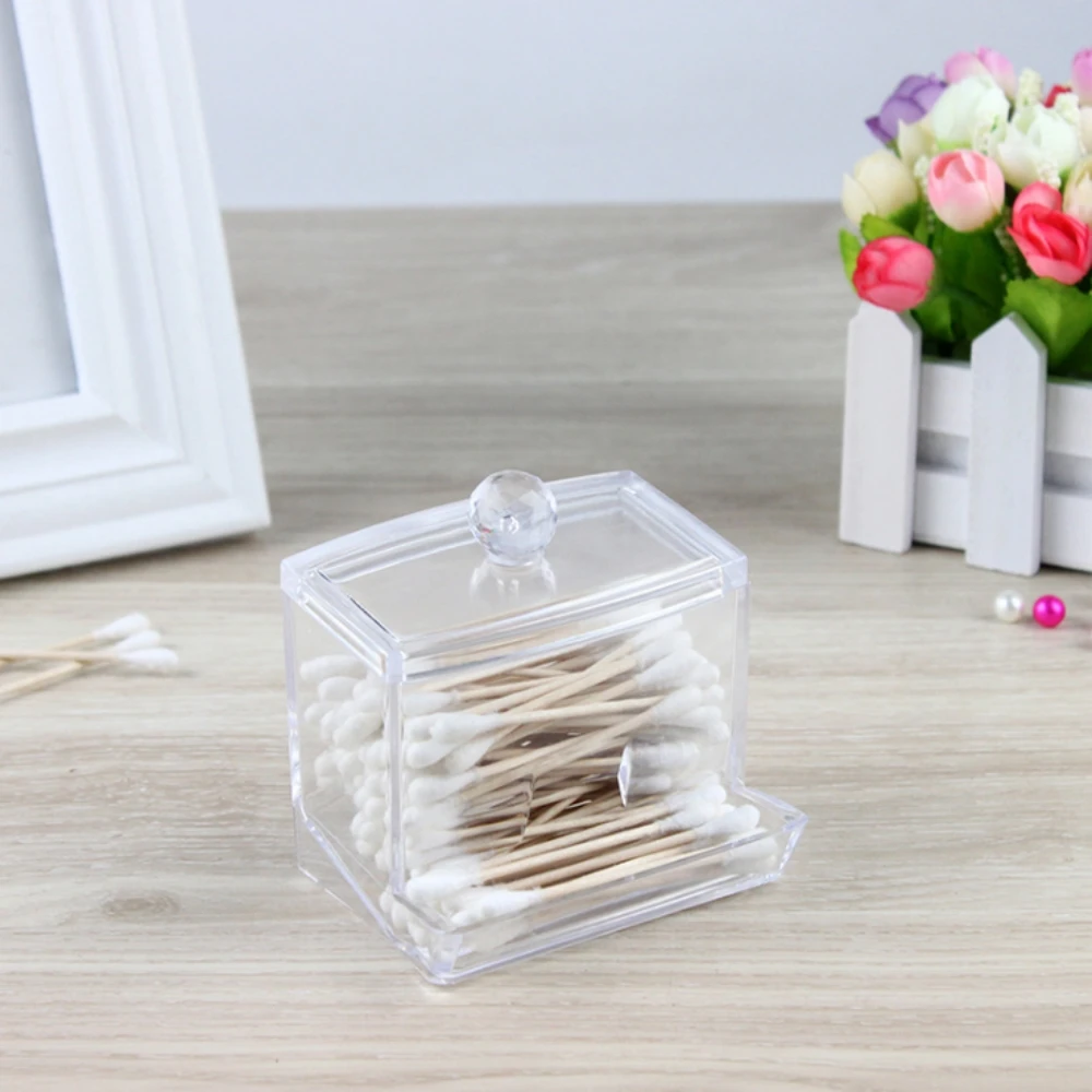 Cotton Ball Swab Holder Organizer Storage Box with lid Acrylic Round Cotton qtip dispenser