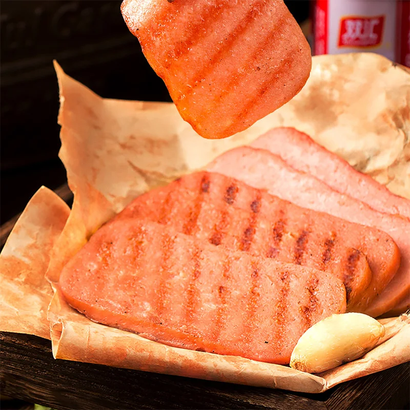 Chinese famous brand hot selling 340g canned lunch pork open to eat fried SHUANGHUI ready to eat food meat canned