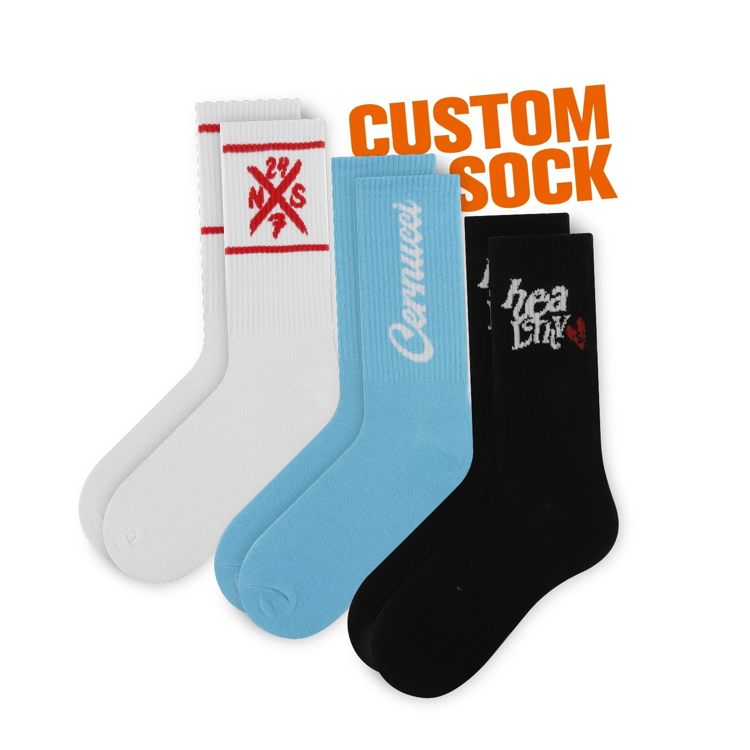 FREE DESIGN & MOCKUP Custom Logo Crew Sock For Men Cotton Casual Sock Customized Sox