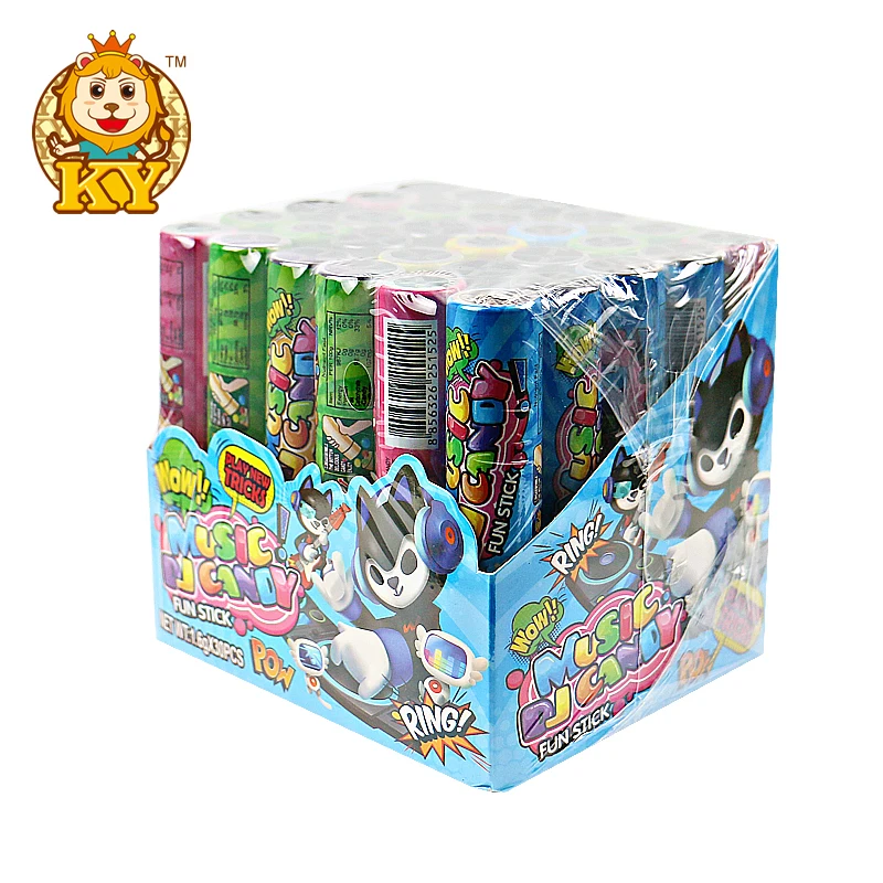 Wholesale plastic sound tube toy with fruity flavor compress candy for kids