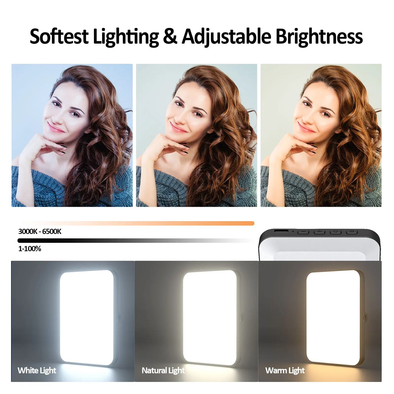 Ultra-Bright Rechargeable Selfie Ring Light Clip-On Light with 80 LEDs for Taking Video