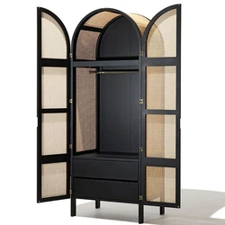 Simple modern fashion high-end bedroom solid wood wardrobe northern rattan wardrobe manufacturers wholesale