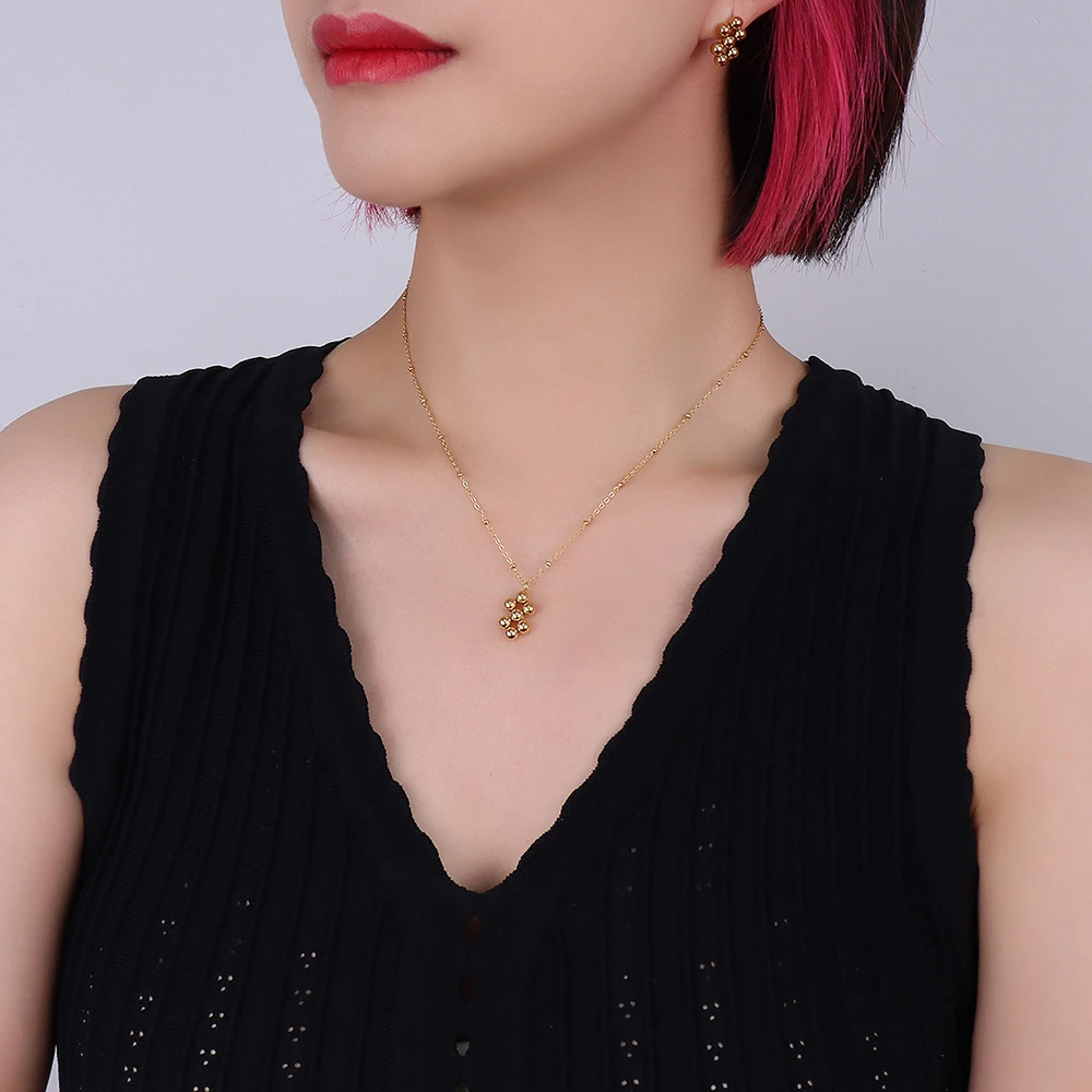 Fashion Jewelry Titanium Steel 18k Gold Earrings Ball Pendant Necklace