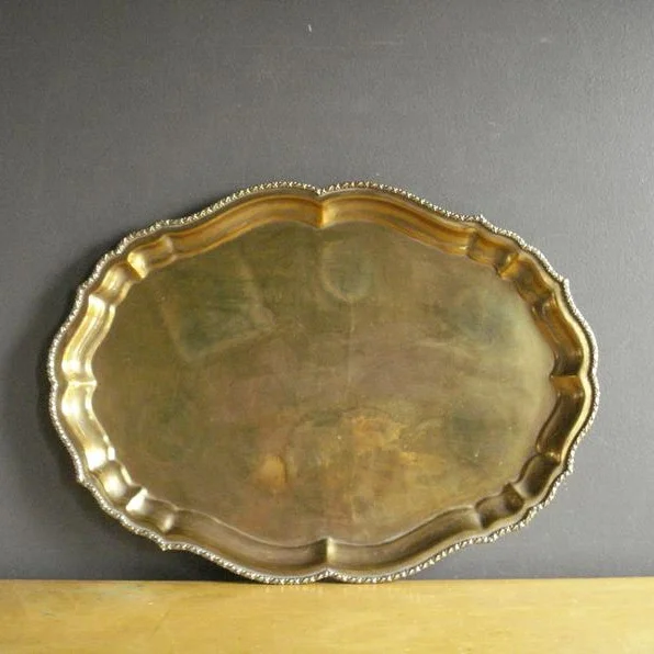 Ornate Brass Round Serving Tray