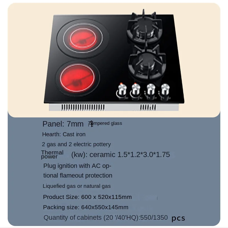 Cooking electric OEM/ODM Infrared Cooker Built-in Hotplate Ceramic Cooktops Stove 3 Gas and 1 Electric Hob for Home Kitchen