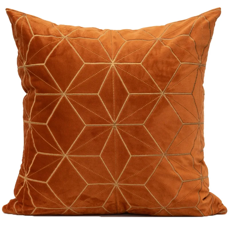 SIPEIEN Orange luxury velvet cushion Cover Geometric Lines Cushion Case Modern embroidery Throw pillow covers for Sofa