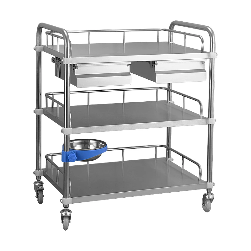 
Hot Sales Stainless Steel Hospital Medical Equipment Treatment Trolley with Trash 
