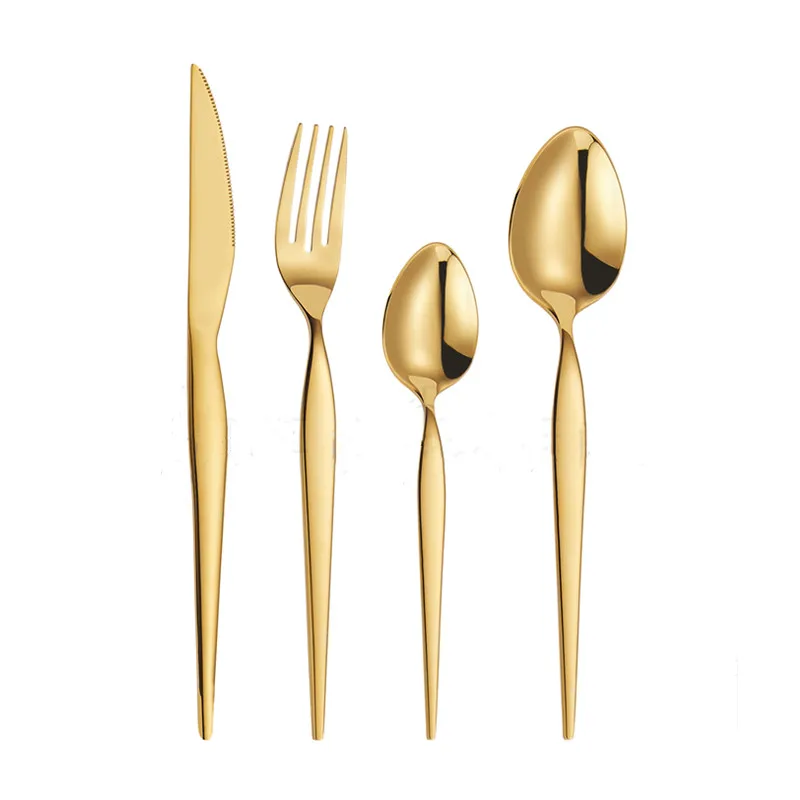 Custom gift box gold flatware for wedding spoon fork and knife set stainless steel cutlery