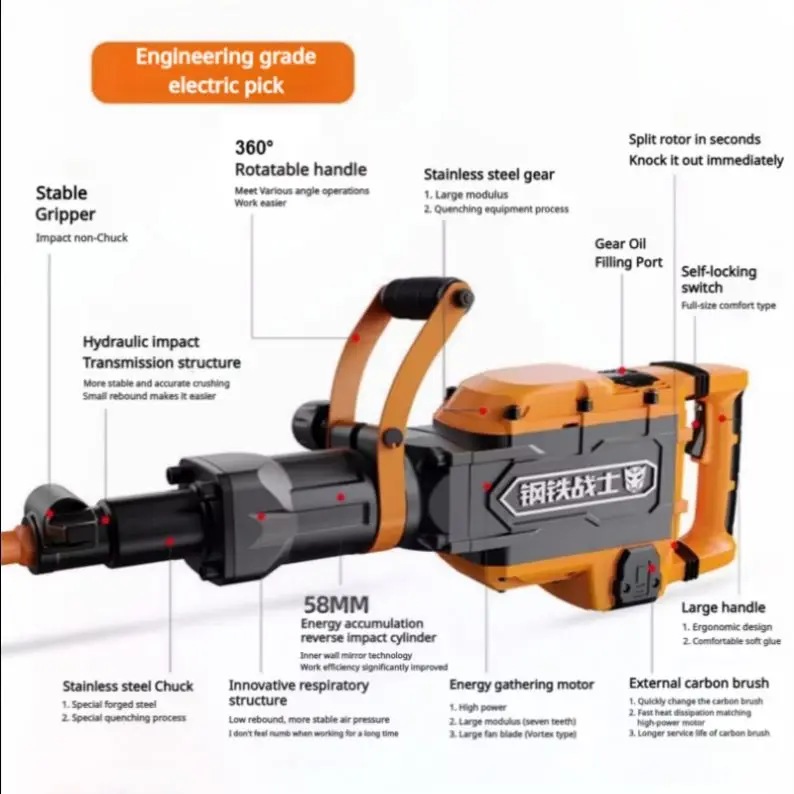 G-T1000 PLUS+high-power electric pick, concrete crushing pick, butter pick, ground excavation, wall demolition