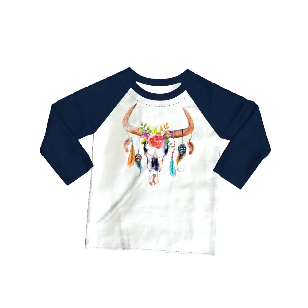 
Navy color full length sleeve cow skull printed baby boys romper custom design kids boutique romper 