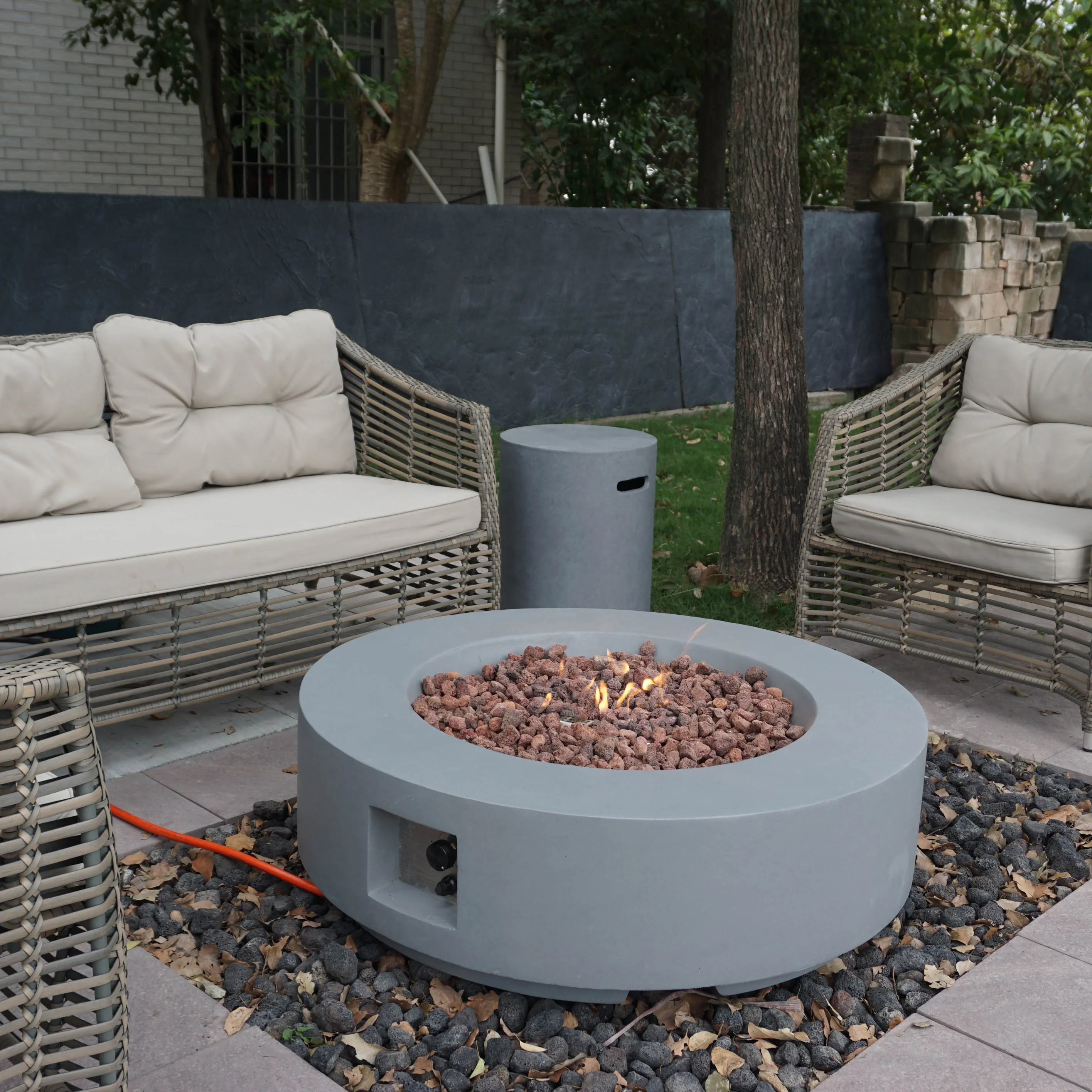 GFRC Round Outdoor Fireplace Garden Heating Fire Pits Nature Gas Propane Fire Table