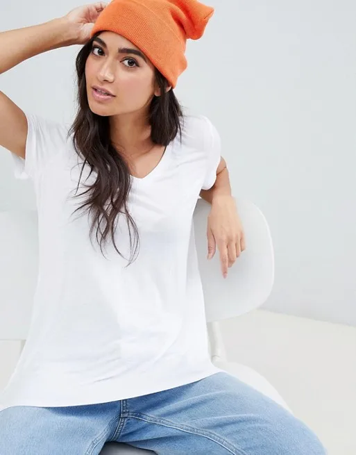 Customize White T-shirt Plain Combed Cotton T shirt Short Sleeve Casual V Neck T Shirt Womens
