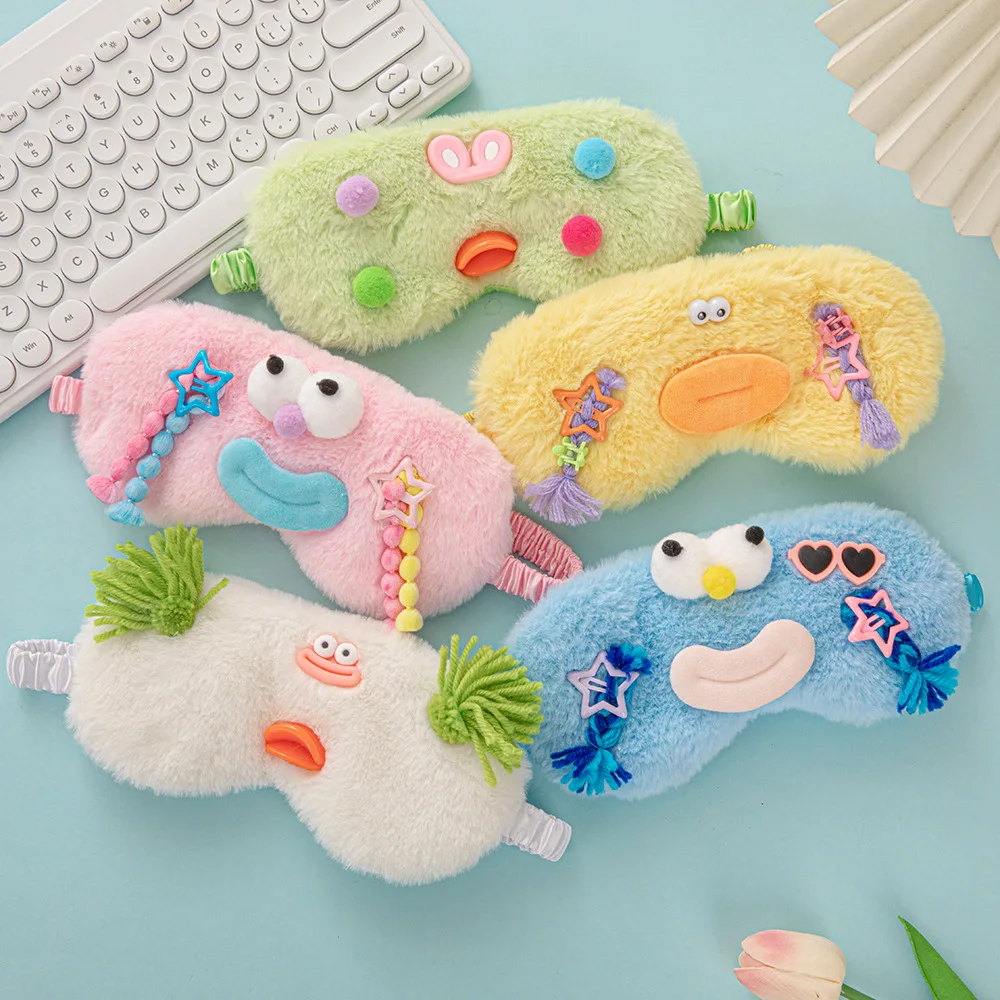 Soft plush polyester sleep mask promotional sale plain color pink blue yellow green color polyester cute design eye mask