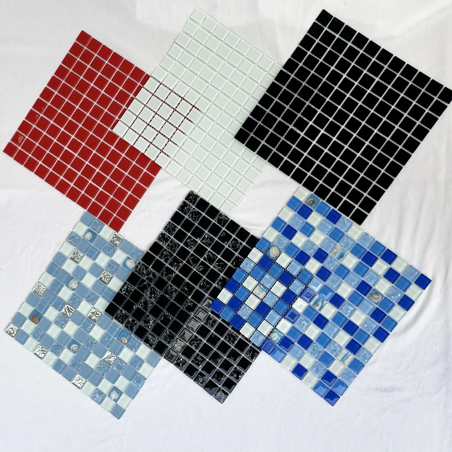 Wholesale price outdoor white blue iridescent crystal glass swimming pool mosaic tile
