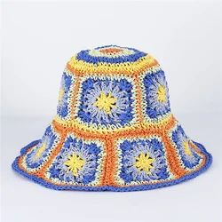 Z1100-bohemian crochet paper straw hats fisherman hat knitted bucket hat