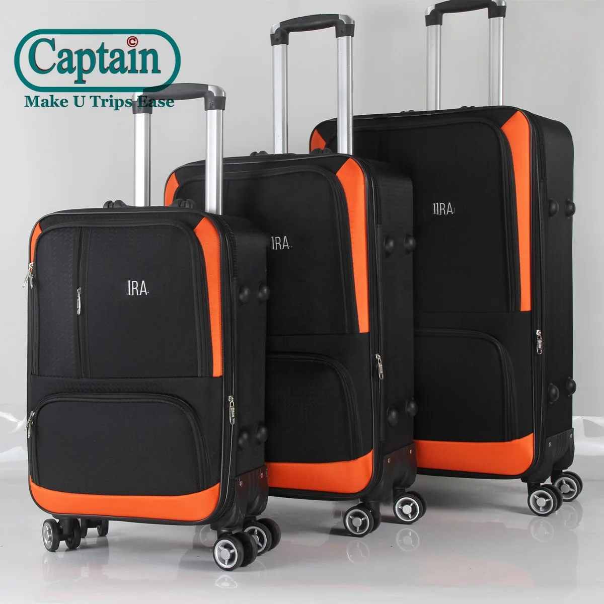 Captain Good price nylon 3 pieces set luggage bag Fabric travel trolley luggage Soft suitcase with 4 wheels