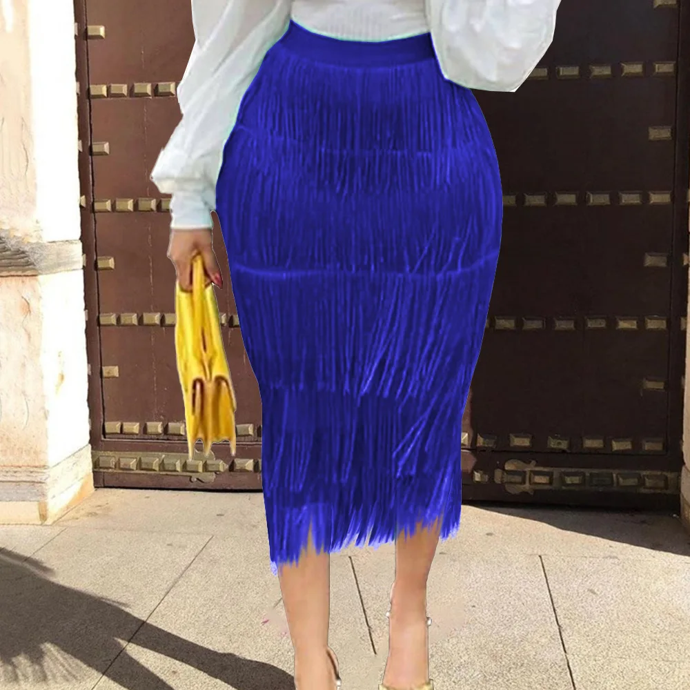 Ladies Fashion Sexy Spring Autumn Skirt Women Midi Bodycon Casual Tassel Pencil Skirts