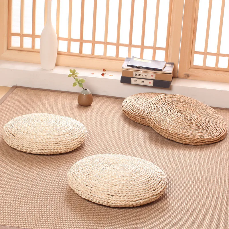 Best Price Round Pouf Tatami Cushion Chair Seat Straw Weave Pillow Home Floor Yoga Mat Hand-Woven Natural Straw