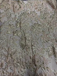 Latest Metallic Flower Design Jacquard Brocade Fabric Embroidery French Lace Silk Brocade Fabric For Wedding Party Dress