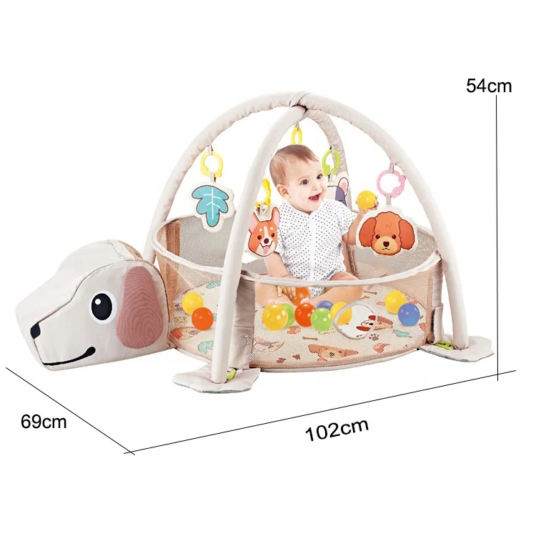 4 In 1 kids Educational Soft Plush Puppy Activity Game Mat Gym Toys with Music and 30 pcs balls