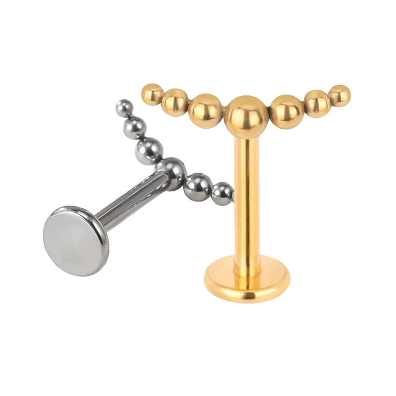 ASTM F-136 7 Balls Link 16G Internally Thread Lip Ring Body Piercing Wholesale Jewelry Labret