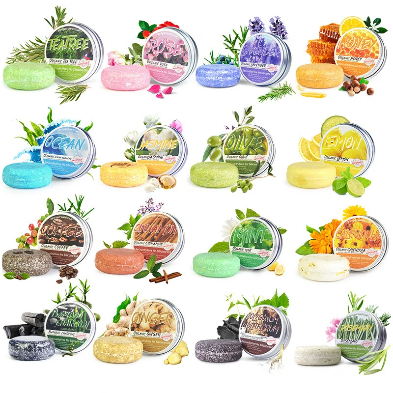 Private Label Vegan Muti- kinds Organic handmade Hair Care Cleaning Solid Shampoo Soap Bar with Tin Box