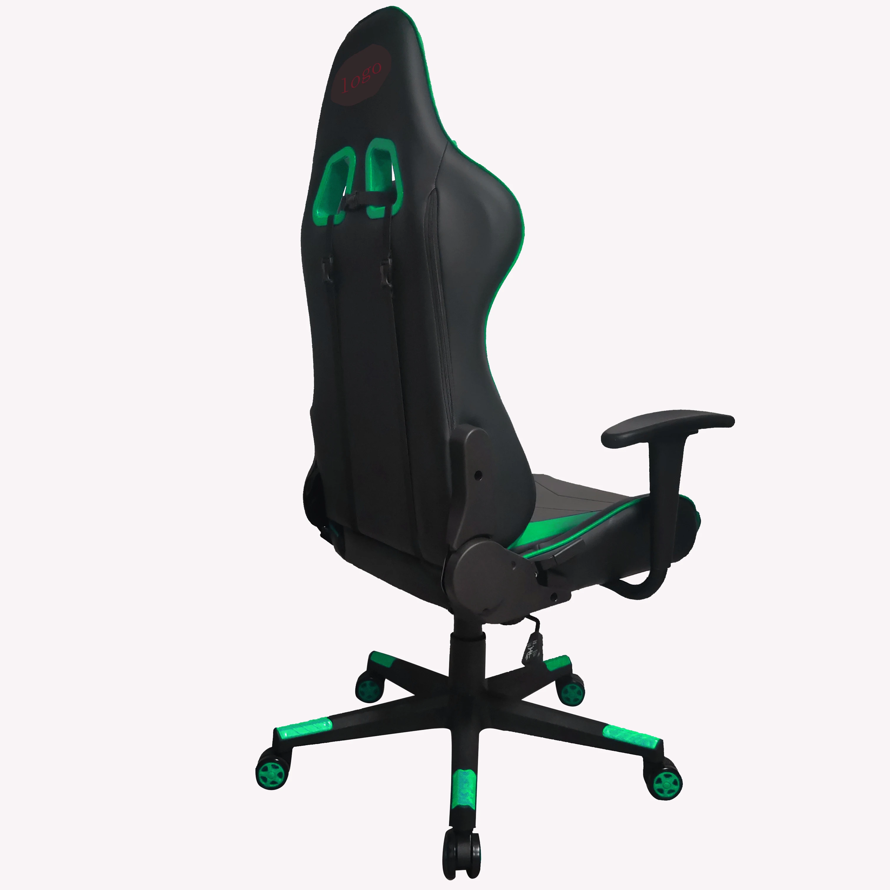 Factory Price Black Green PU Leather and Fabric Gaming Chair Pc with Neck and Waist Pillows for E-sports hotel