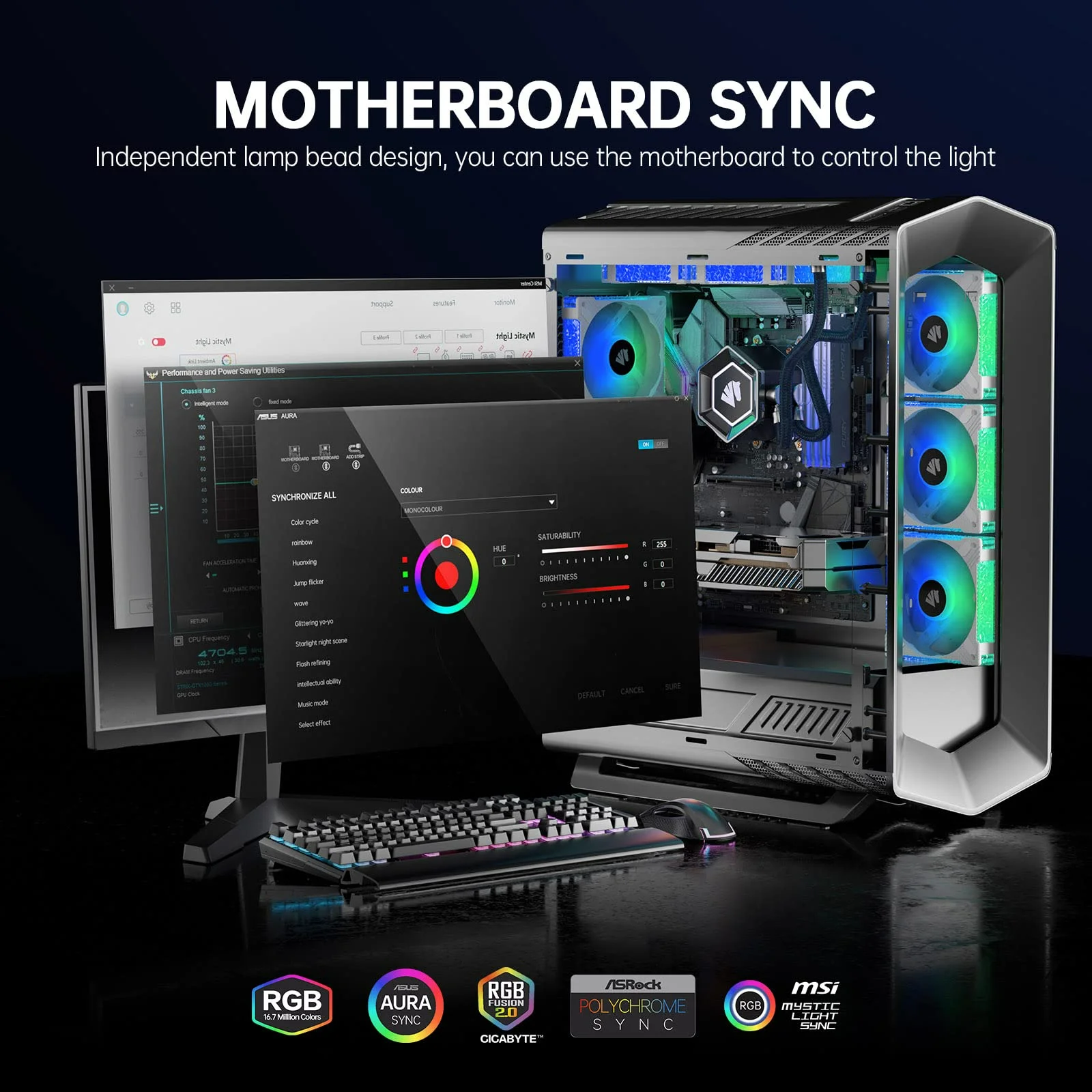 ASIAHORSE | Crystal Frame Computer Case Heatsink Fan Low Noise RGB ARGB CPU Cooler 120X120X25mm for PC Case DIY