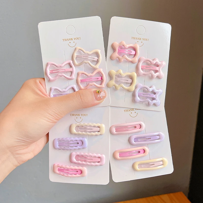 New 4 Pcs/Set Children Frosted Hairpins for Girls Star Square Hair Clips Kids Snap Hairgrips