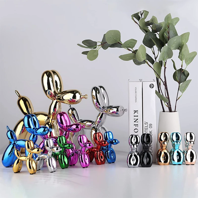 O&M Electroplated Resin Gold Jeff Koons Balloon Dog Office Decoration Table Sculpture Balloon Dog Statue