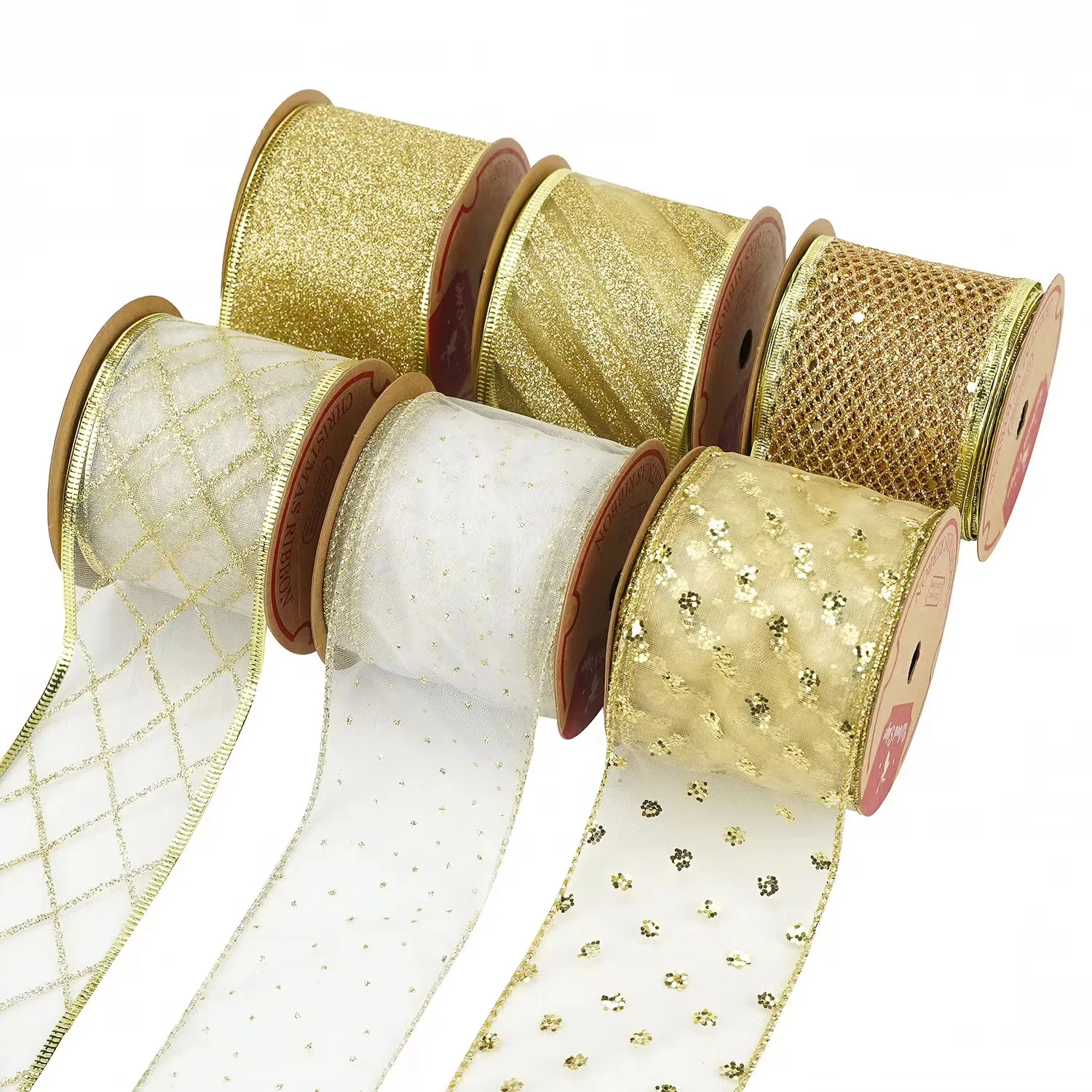 color red organza ribbon custom stock decorating christmas gift wrap boxes glitter wire edge black mesh silk gift ribbons