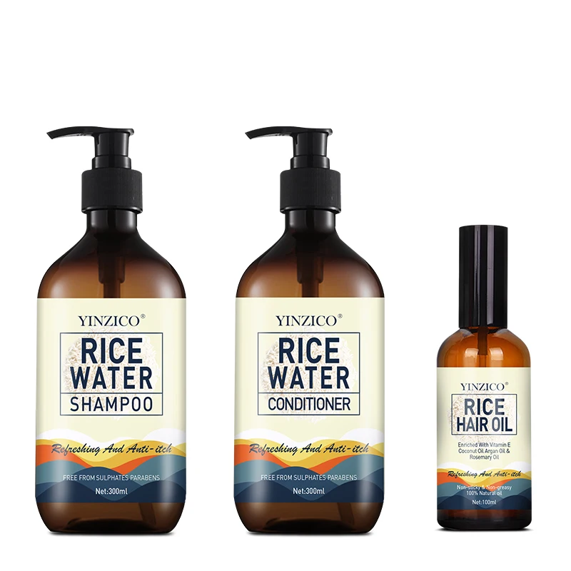 Private label shampoo natural rice shampoo treatment rice water hair growth anti hair loss shampoo and conditioner hair oil
