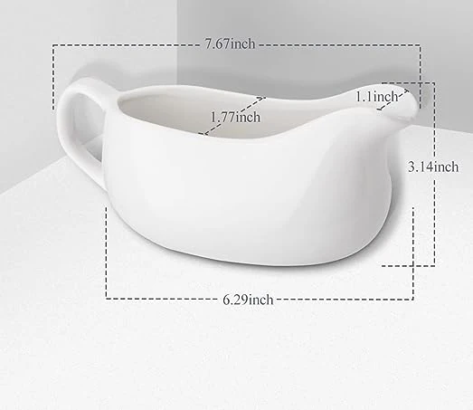14 Oz Large Gravy Boat White Fine Porcelain Saucier Salad Dressings Pitcher with Ergonomic Handle