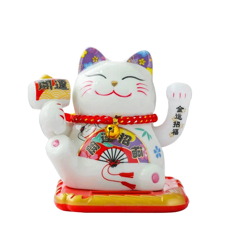 hand made Ceramic lucky cat statue car decoration Solar Maneki Neko small Japanese-style home ornament birthday gift