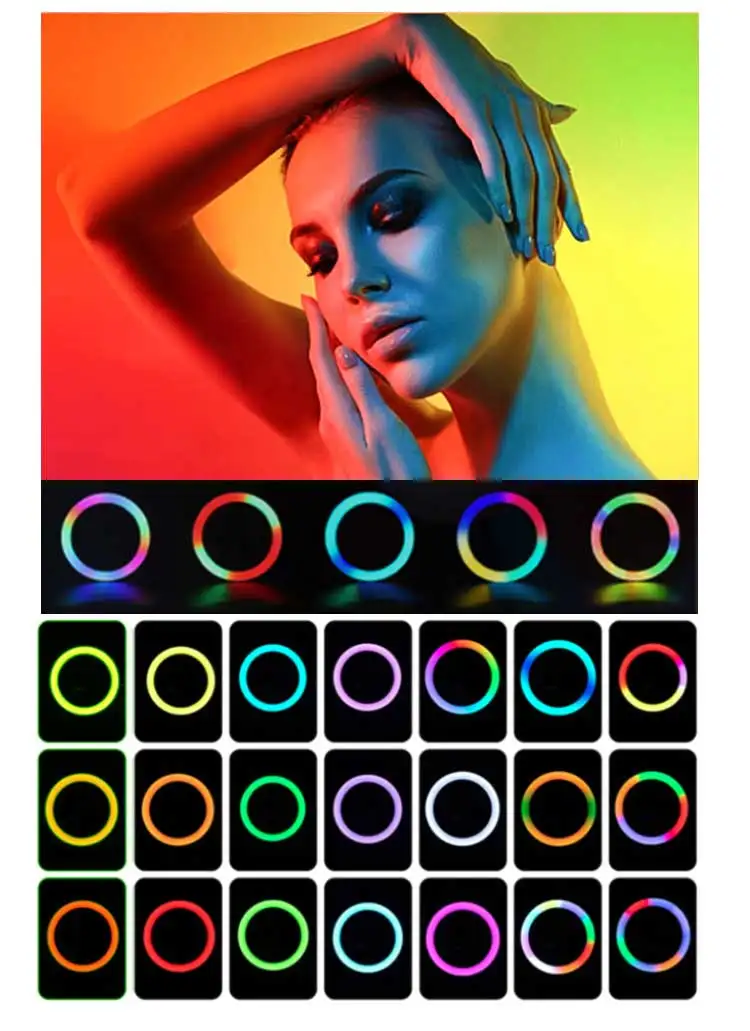 10inch RGB led circle selfie ring light selfie stick ring light with tripod stand phone holder Live video photographic light