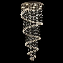 Elegant spiral crystal chandelier lighting transparent K9 crystal raindrop led ceiling lamp chrome plated Chandelier